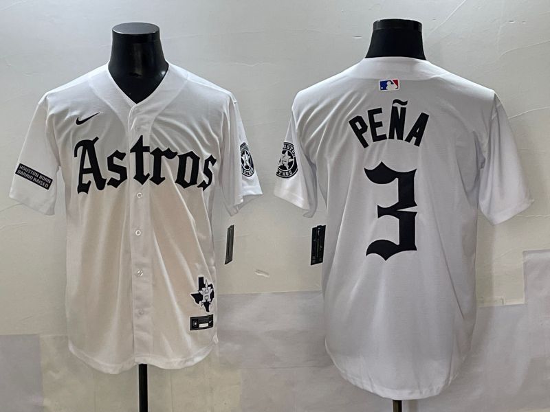 Men 2025 Houston Astros #3 Pena White Five generations Joint Name Nike MLB Jersey style 42